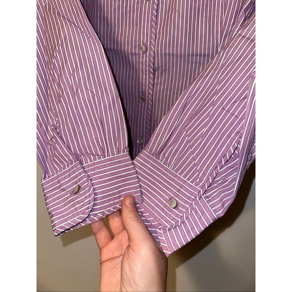 Talbots 16P Striped Collared Long Sleeve Blouse Button Down Purple White Flaw - Picture 7 of 12